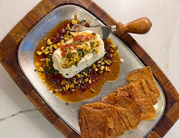 Baked Chevre with Fig Jam and Sourdough Crackers