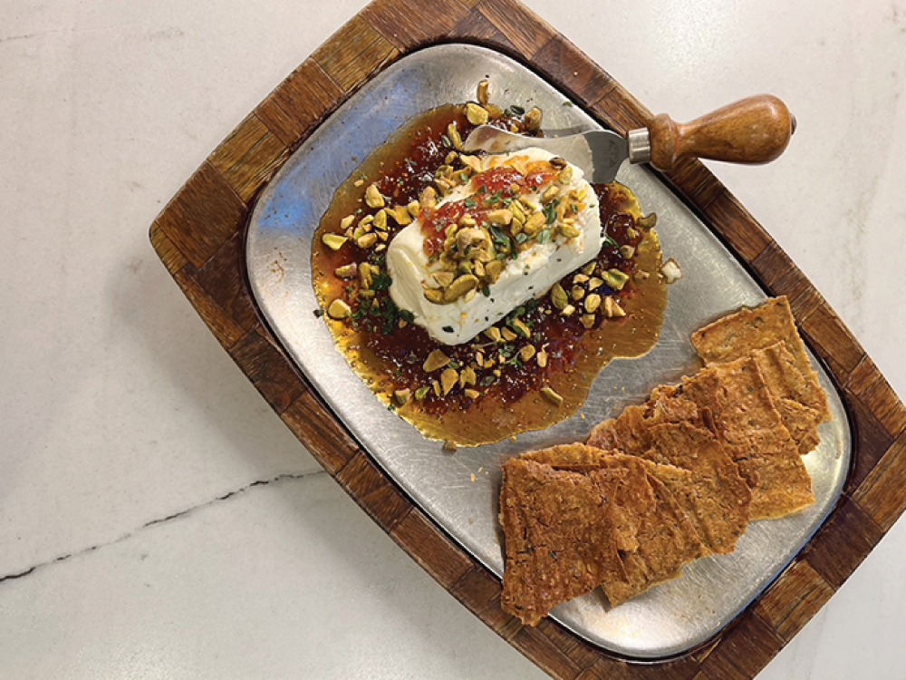 Baked Chevre with Fig Jam and Sourdough Crackers