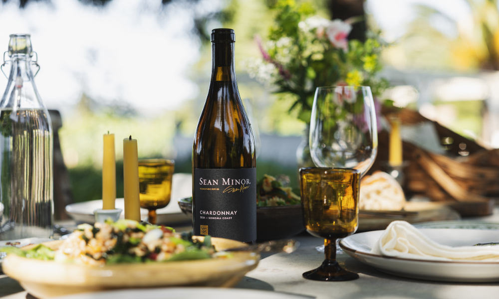 bottle of chardonnay on the table